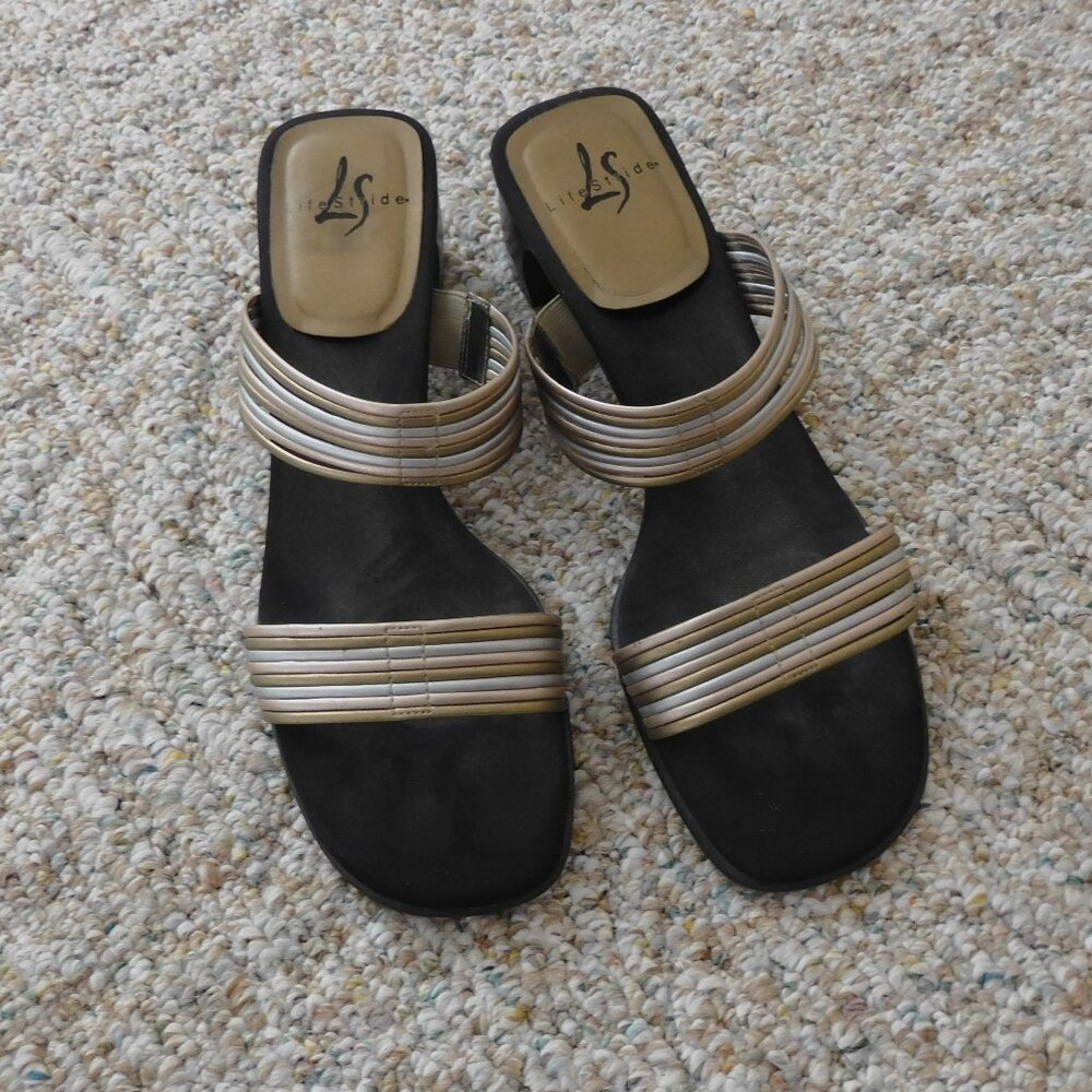 Life Stride Kelli Heeled Sandals ~ Multicolor Metallic Straps ~ 9M